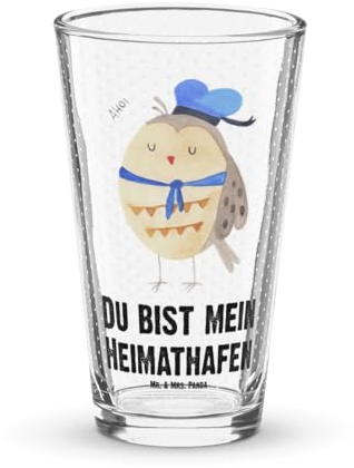 Mr. & Mrs. Panda Premium Trinkglas Eule Matrose - Geschenk, Pint Glas, Wasserglas, Seefahrer, Boot fahren, Freundin, Ehe, Owl, Bierglas, Cocktail