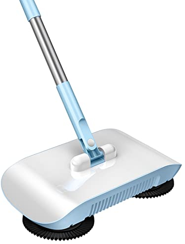 Rachlicy Carpet Sweeper Manual Hand Push Sweeper 3 in 1 Sweeping Mop Crumb Sweeper Vacuum Cleaner Home Cleaning Tool for Sweeping Mopping Blue