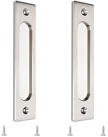 MOROBOR Tiradores rectangulares empotrables de 180 mm, 2 tiradores de acero cepillado de aleación de aluminio con tornillos de montaje para puerta corrediza de granero