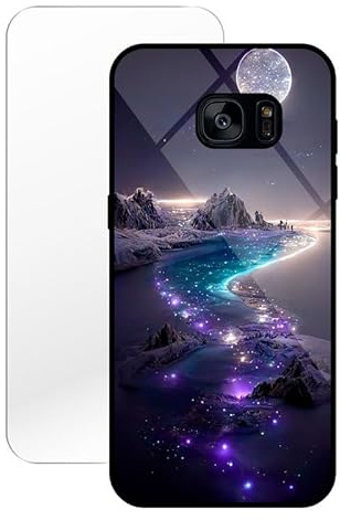 KARTXITAI Coque Compatible avec Samsung Galaxy S7 Edge,Verre Trempé Dure + Bords Couvrants Silicone TPU Souple Hybride Étui Antichoc Anti Rayures Case+Film Protection écran Paysage de la mer