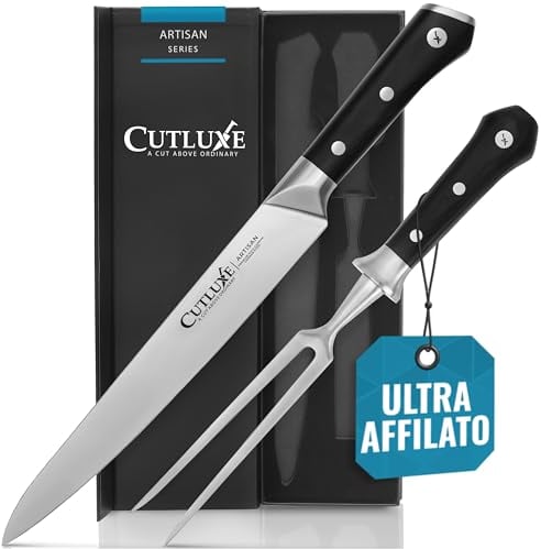 Cutluxe Set de Cuchillos para Trinchar (2 piezas) - Tenedor Trinchador y Cuchillo de Carne, Barbacoa, Asado y Pavo - Acero Alemán - Mango Ergonómico - Serie Artesanal