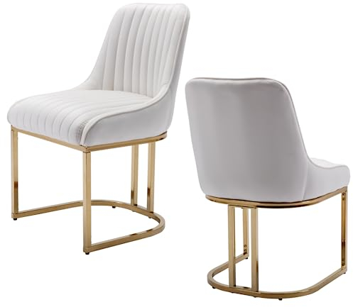 chairus Esszimmerstühle 2er Set Samt Polsterstuhl Esszimmer Küchenstühle mit Gold Metallbeinen Gepolsterte Essstühle für Küche (Weiß-2)