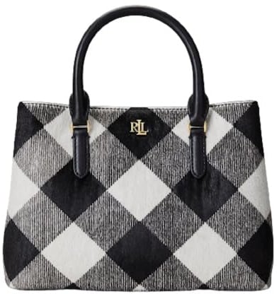 Ralph Lauren Marcy Handtasche/Umhängetasche Kalbsfell, Schwarz/Beige Karo