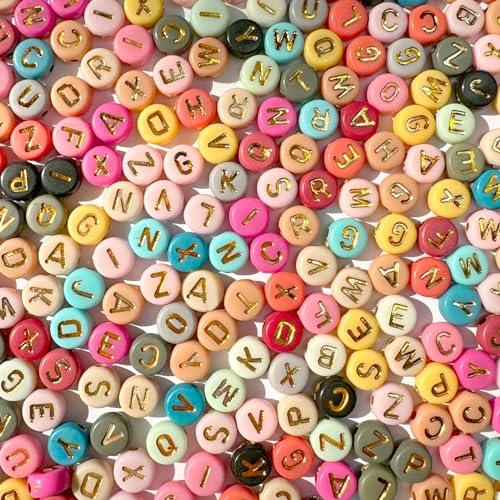 1200 Stück Acryl-Buchstabenperlen, rund, gemischt, A-Z, Alphabet, Buchstaben, Abstandshalter, lose Perlen mit 1 Rolle Kristallschnur, für Schmuckherstellung, DIY-Armbänder, Halsketten, 1000 Stück