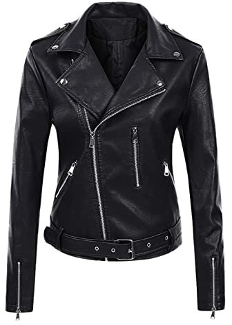 MGSFGlk Kunstlederjacke Damen Herbstjacke Frühling Motorrad Jacke Langarm Steppjacke Cool Übergangsjacke Warm Kunstlederjacke Beiläufig Jacket Lederimitat Jacke Lassig Jacke Weiche Kurze Jacke