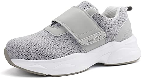 Ortho+rest Damen Diabetikerschuhe mit verstellbarem Verschluss Orthopädische Gehschuhe Ödem Schuhe für geschwollene Füße (38,Hellgrau)