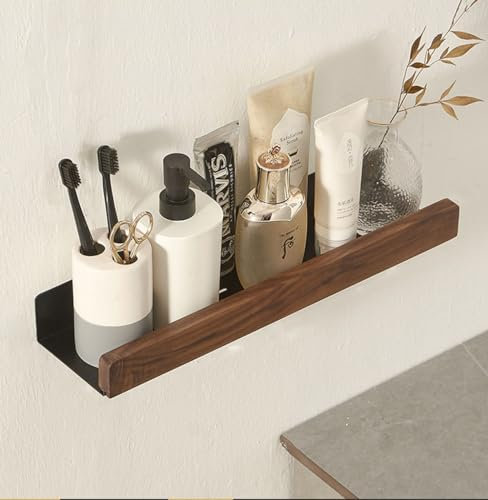 An der Wand montiert Schwimmend Metallregal Ledge,Schwarz Badezimmer Regal Wandhalterung Regal dekorieren mit Massivholz Kanten Platzeinsparung Rostfest Extra stark Schwebende Regale Lagerregal(40CM)