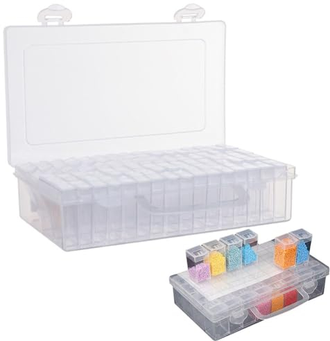 64 Slots Samen Organizer,Saatgut Aufbewahrungsbox mit Etiketten, Kunststoff Seed Organizer,Perlen Aufbewahrungsbox für Blumensamen,DiamondArt,DIY Schmuck Herstellung,Weiß,22.1x13.5x5.5cm