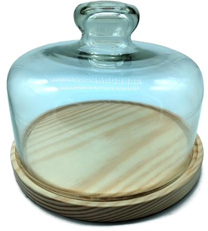 Acan Tradineur - Quesera Redonda con Tapa de Cristal - Base Fabricado en Madera - Ideal para Guardar el Queso, Embutidos u Otros Alimentos - Ø 19,3 x 15,5 cm