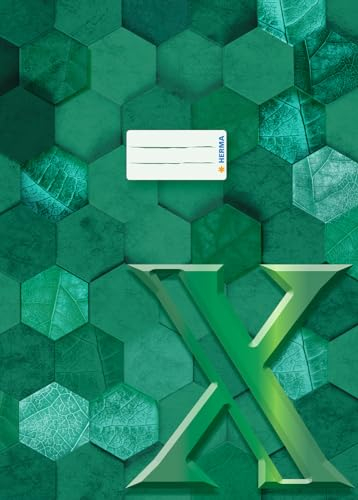 HERMA 20087 Heftumschlag A4 Karton Grün, 10 Stück, veredelte Hefthülle mit Beschriftungsfeld aus stabilem & extra starkem Papier, Heftschoner mit Hexagon Muster Motiv für Schulhefte, farbig