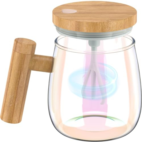 400ml Self Stirring Mug with Lid 7000rpm Electric High Speed Mixing Cup with Handle High Borosilicate Glass Mixing Coffee Mug Travel Stirring Cup for Coffee Milk (Multi)