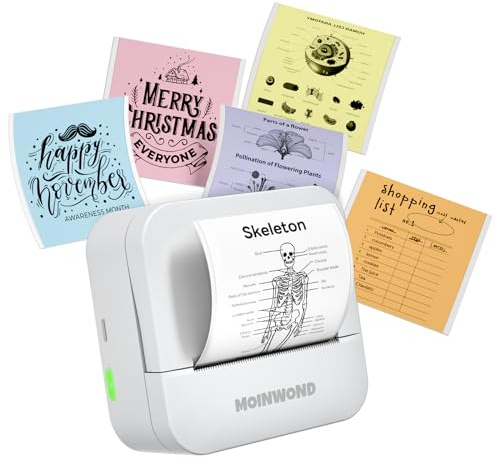 Notebuddy Mini-Aufkleber-Drucker, Doodle Dash tragbarer Thermodrucker, tintenlos, Taschen-Fotodrucker, Bluetooth, für Lernhilfe, Scrapbook-Zubehör, Tagebuch, Lernnotizen mit Aufkleberpapier, Weiß