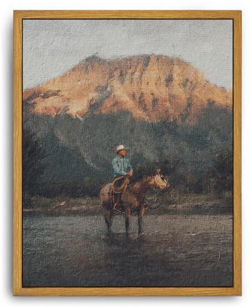 Roslynity Gerahmte Leinwand Wandkunst, Vintagedruck, Ölgemälde, Western-Cowboy, Mitte des Jahrhunderts, antikes stimmungsvolles Retro-Kunstwerk für Zuhause, Wohnzimmer, Badezimmer, Schlafzimmer,