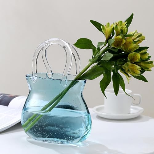 Bourse Vase | Vase de Sac à Main en Verre pour Fleurs | Vase à Fleurs Unique | Sac à Main en Verre pour Boissons | Vase à Sac Transparent avec Poignée