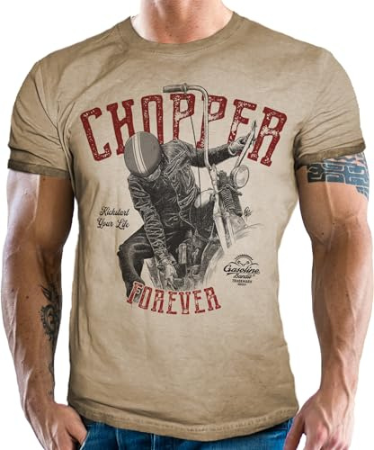 Herren T-Shirt im angesagten Vintage Used Look für Motorradfahrer und Biker: Chopper Forever