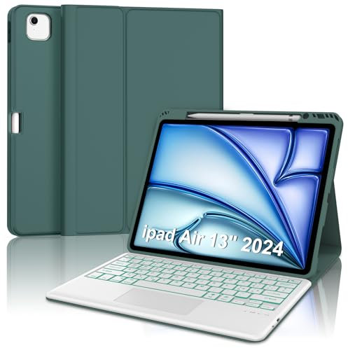 Tastiera per iPad Air 13 (M2 2024/M3 2025) con Touchad, Bluetooth Magnetica Staccabile, Custodia con Italiano QWERTY Retroilluminate Tastiera per iPad Air 13 Pollici M3 2024/2025, Verde scuro