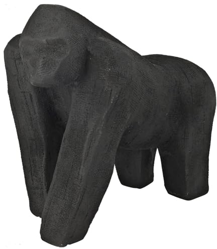ZauberDeko Gorilla Figur Schwarz Polyresin Deko Pappmaché Optik Wohnaccessoire 17cm x 16cm