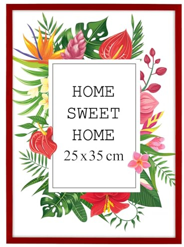MG Design Rot Bilderrahmen 25 x 35 cm – Aus echtem Holz mit Acrylglas, zum Aufhängen & Aufstellen, für Fotos, Poster & Puzzle