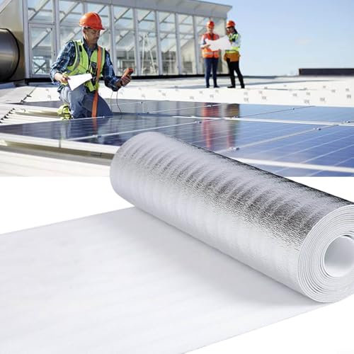 Film d'isolation thermique en feuille d'aluminium, film aluminisé PET, film réfléchissant d'isolation thermique mural pour sols, toits, portes de garage et camionnettes (0,4 m x 5 m)
