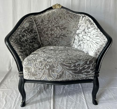 Casa Padrino Luxus Barock Salon Sessel Silber/Grau/Schwarz/Gold - Barock Möbel