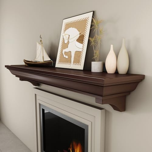 KALSUBO 72 Inch Fireplace Mantel Shelf, Invisible Heavy Duty Bracket Floating Mantle for Over Fireplace, Wall Mounted Handcrafted Hollow Solid Wood Design, Rustic Traditional Fireplace Decor (Walnut)