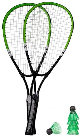 Speed-Badminton Set, 2 handliche Aluminium-Rackets, 3 windstabile Bälle,Federball, praktische Tasche, Crossminton, blau, grün, rot (grün)