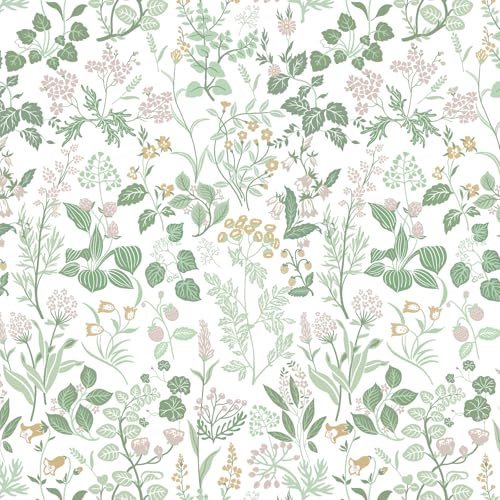 Fiula Carta da parati autoadesiva con fiori, 44 x 300 cm, autoadesiva, per cucina, colore bianco, carta da parati, impermeabile, per soggiorno, verde, rosa