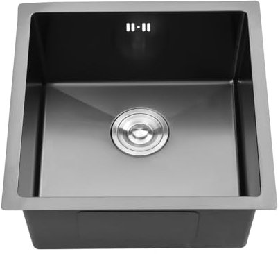 Warmiehomy Kitchen Sink 304 Stainless Steel Sink 44x44x21cm Single Bowl Kitchen Sinks with Drainer Kit Undermount and Topmount Small Kitchen Sink for Kitchen, Bar, Campervan, Black