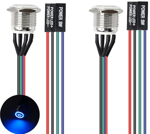 Gebildet 2 Piezas 16mm Chasis Interruptor Host Computadora de Escritorio Cable de Interruptor Host Botón de Encendido LED de Metal Fuente ATX Encendido/Apagado para Interruptor de Computadora DIY