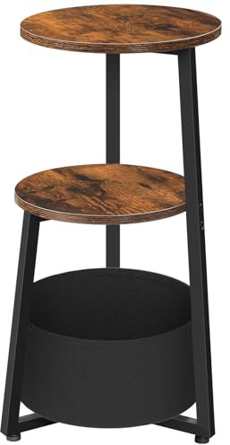 HOOBRO Round Side Table, 3 Tier Small Bedside Table with Storage Shelves, Accent Sofa Side Tables Compact Corner End Tables for Small Space in Living Room, Bedroom Rustic Brown EBFB169BZ01