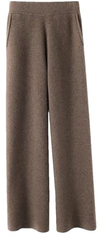 Jegsnoe Women Knitted Pants Winter Fashion High Waist Wool Wide Leg Sweatpants Casual Straight Loose Trousers Dark Brown S