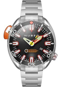 Nubeo Herren-Armbanduhr NB-6115, 50 mm, Aluminium, limitierte Auflage, massives Edelstahlarmband, Devil's Black