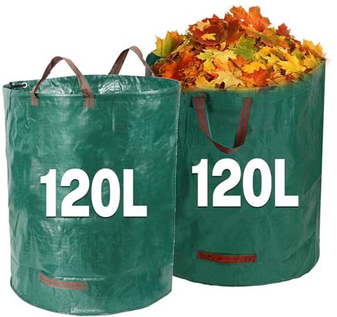 BravoForge Garden Waste Bags Heavy Duty with Handles, Garden Waste Sacks Reusable, Green Rubbish Bags for Plant Waste, Grass and Leaves (Green-120L)