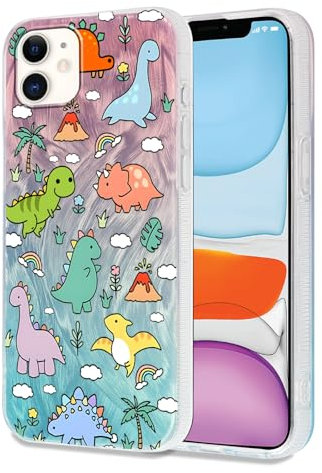 Foonary Handyhülle für Apple iPhone 11 Dinosaurier Wolken Hülle, Aesthetic Frauen Mädchen Schutzhülle Bunt Motiv Dessin, Hard Silikon Stoßfest Kratzfest Case für iPhone11 6,1 Cover, Hellgrün