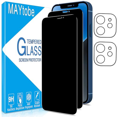 MAYtobe 2 Unidades Protector de Pantalla Privacidad para iPhone 11 con 2 Unidades Protector Camara, Cristal Vidrio Templado Anti Espía, Antiarañazos, Sin Burbujas, Dureza 9H