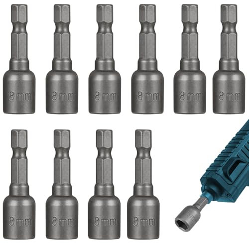 10 Pcs 1/4 Inch Drill Socket Set,Hex Shank Power Nut Driver Bit,8mm Hex Bit,42mm Length