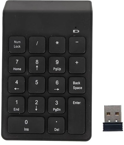 BONKZEBU Wireless Number Pad USB Receiver Black, 18 Keys Waterproofing Battery Powered Numeric Keypad for Gaming Office Computer, Stable Quick Response Wireless Numeric Keypad