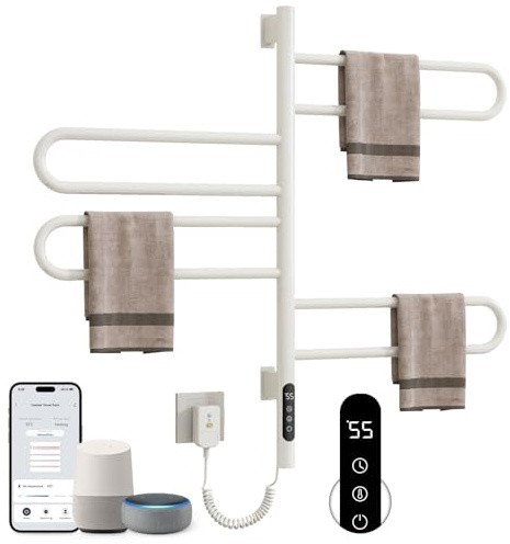 SKYLYZH Toallero Eléctrico Rotación de 180° Radiador de Baño Eléctrico 430 x 780mm 130W WiFi Blanco Calentador de Toallas Toallero electrico baño para Alexa y Google Home y APP-G65 WiFi White