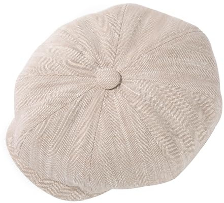 TOP-EX Schiebermütze Beige Hahnentritt Herren Leicht Atmungsaktiv Sommer Flatcap Aus Leinenmix M/L