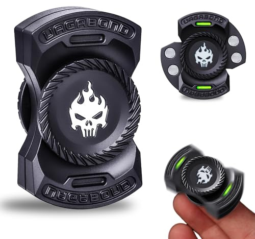 3in1 Fidget Spinner Metall Schwarz, EDC Anti Stress Toy Slider Clicker | Lautloser R188 Präzisionskreisel, Leuchtet im Dunkeln, Premium Männer Geschenk Schreibtisch Anti-Angst Gadget, 52.9g