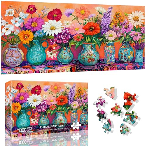 VAIIEYO Flower Jigsaw Puzzles for Adults 1000, Vase Jigsaw Puzzles, Puzzles for Adults, Fun & Challenging Colorful Puzzles, Family Time, Finished Size 41 x 80 cm