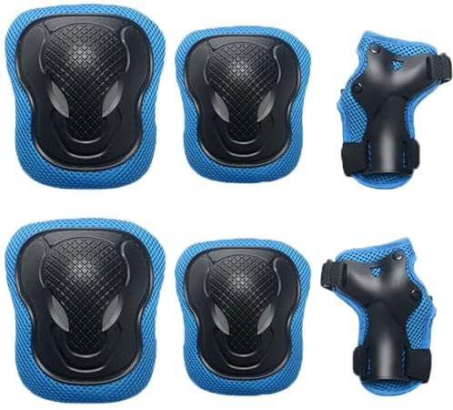 Kids Knee And Elbow Pads, 6 PCS Adjustable Kids Sports Protective Gear Set, Breathable Guards Protective Gear With Mesh Bag for Skateboard, Roller Skating, Biking, Skating & Outdoor Sports