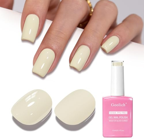 Goolich Pastel Gel Polish, 0.5 Fl Oz HEMA & TPO Free Pale Yellow Gel Nail Polish Soak off U V LED Spring Summer Nail Design Manicure Salon for Women Girl
