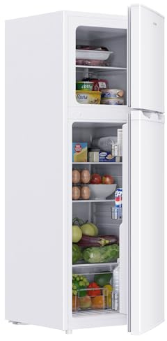 Upstreman Frigorifero Combinato 132L, Frigorifero Doppia Porta (98L Frigorifero + 34L Congelatore), 7 Livelli Temperatura, Frigo Bianco Silenzioso per Casa e Ufficio, TM132