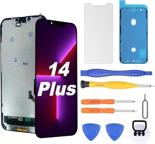 NB+ OLED Display für iPhone 14 Plus Displayreparatur [Soft OLED, Nicht Hard OLED], 3D-Touch Display Full HD Digitizer Baugruppe mit Reparatur-Werkzeugsatz, wasserdichter Kleber, Displayschutzfolie