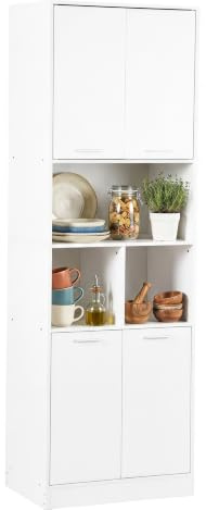 Amveya Küchenschrank Sideboard 60x40x180.5cm Hochschrank mit 2 verstellbaren Böden Standschrank für Küche Wohnzimmer Flur Badezimmerschrank Weiß