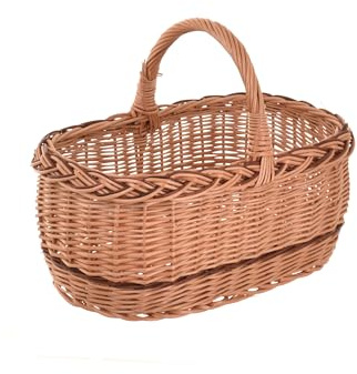Aqbau Weidenkorb mit Henkel 36 x 23 x 27 cm Pilzkorb Natur | Handlicher Flechtkorb aus Naturweide für Pilze, Markt, Picknick, Garten, Einkäufe, Obst, Gemüse und Deko