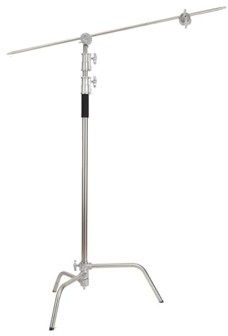 Mreryyse C-Stand Support dEclairage, Trépied déclairage en Acier Inoxydable | C Stand avec Bras de Girafe, Hauteur réglable 149-330cm, Trépied de lampe réglable C-Stand pour studio denregistrement