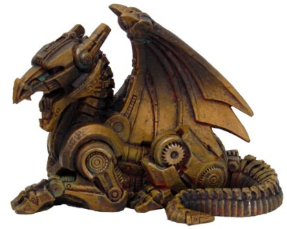 3.5 Inch Steampunk Sitting Winged Dragon Resin Statue Figurine by PTC