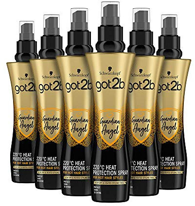Schwarzkopf got2b Guardian Angel, Up to 220 degrees Heat Protection Spray, Silicone Free, No Stickiness, 200 ml - Pack of 6